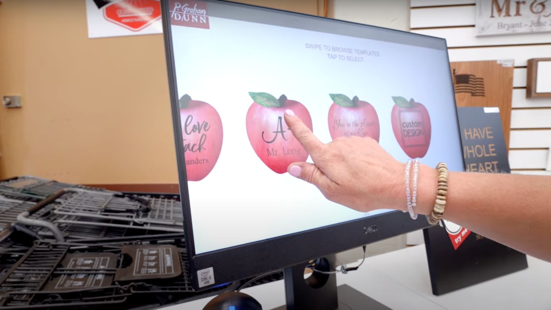 selecting a template to be engraved on item at homco
